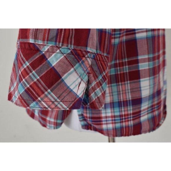 Vintage 90s Red Plaid Button up Blouse by CHIC | size S - Picture 7 of 10